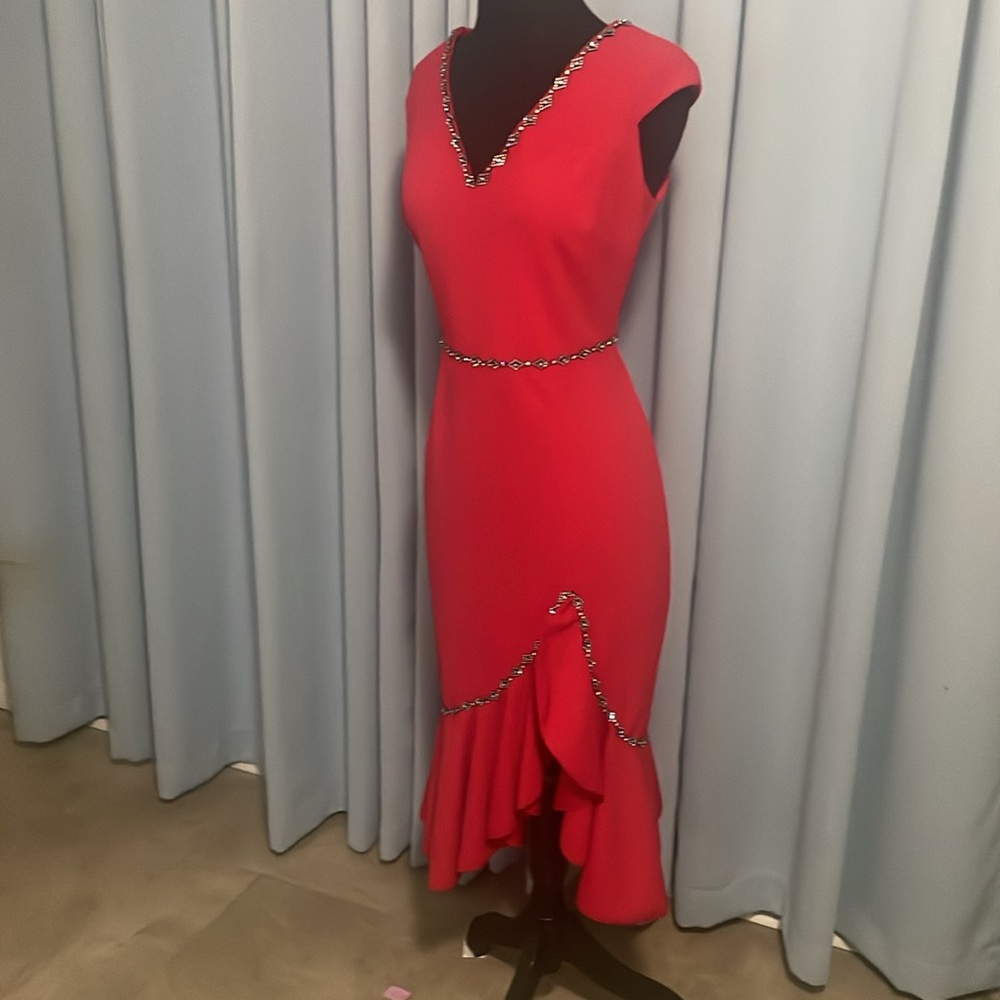 Red Asymmetrical High-Low Cocktail Dress